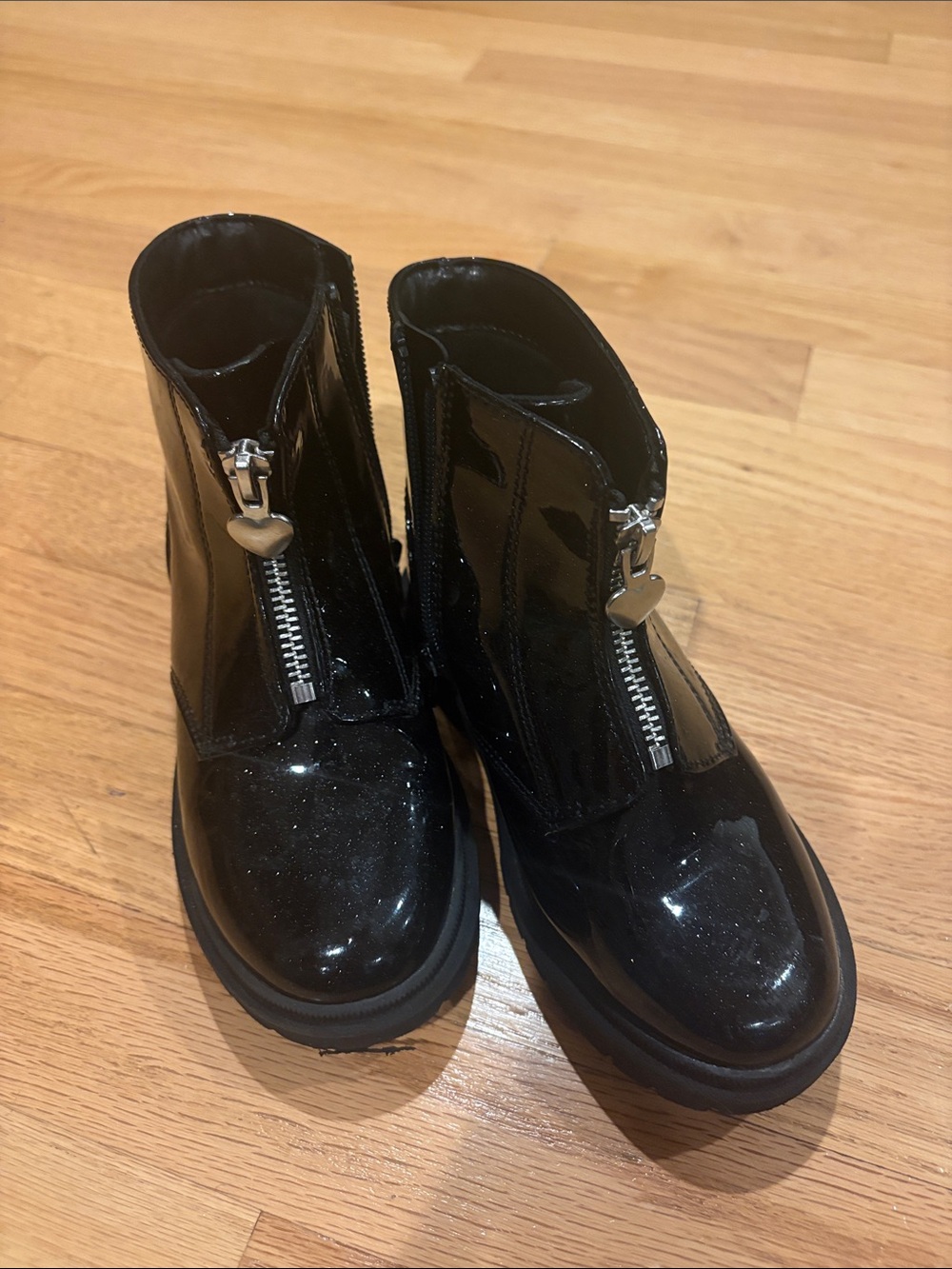 Cat & Jack Black Patent Front-Zip Kids Ankle Boots